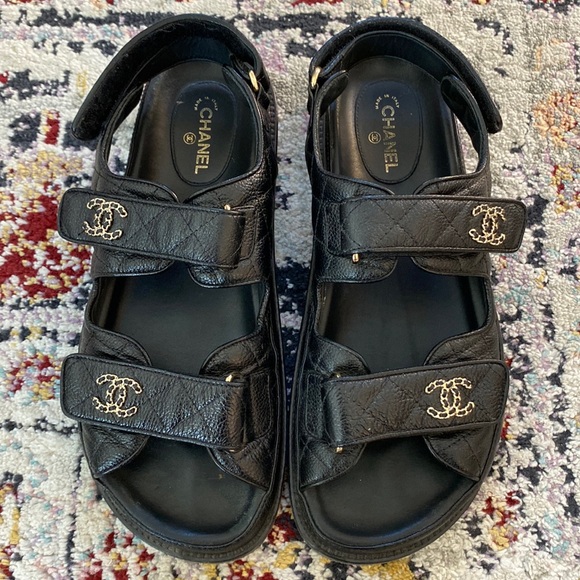 Chanel black leather cc GHW dad sandals 40C - Picture 1 of 9